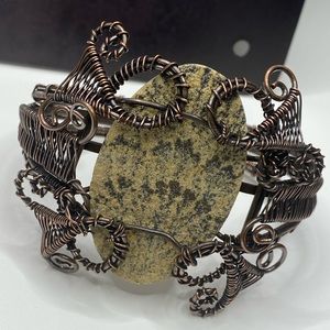 🐉** 𝒮𝒪ℒ𝒟 **🐉 Large Fossil Stone, Dendrite Cuff Bracelet, Unisex Oxidized Copper